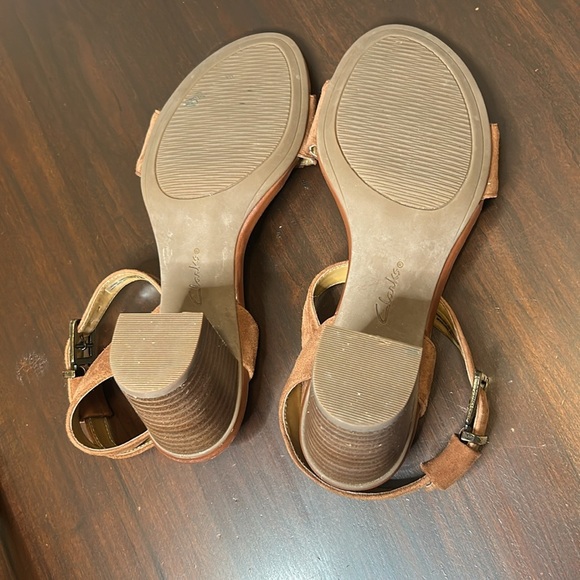 CLARKS Women's RALENE SHEEN Open Toe Sandals Stacked Heel Dark Tan Size 6.5 - Picture 12 of 17